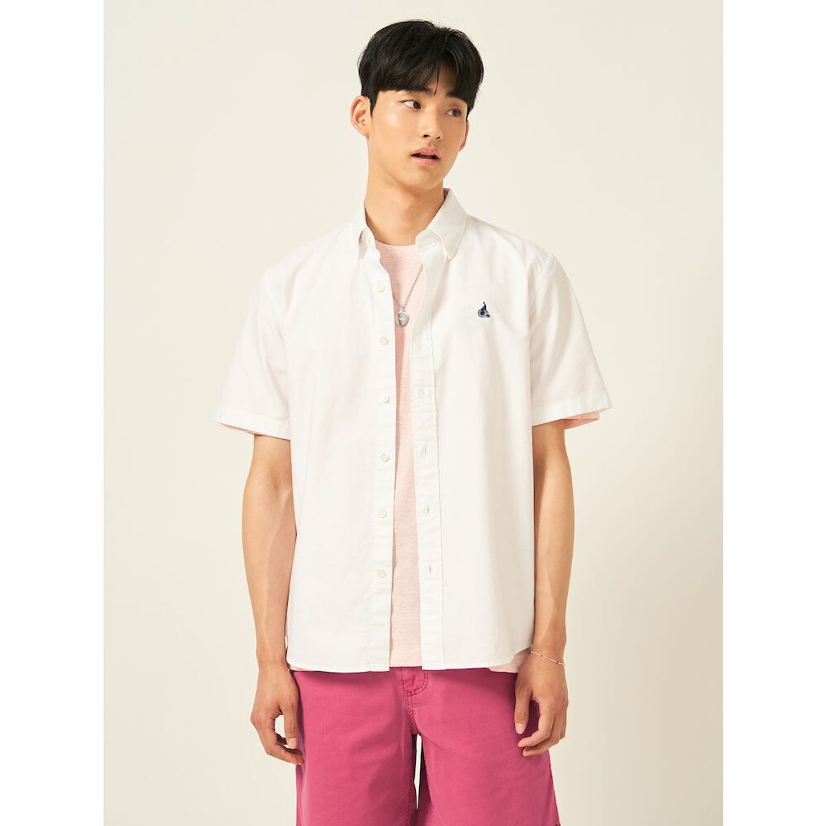 빈폴 멘(BEANPOLE MEN) 옥스퍼드 솔리드 반소매 셔츠  화이트