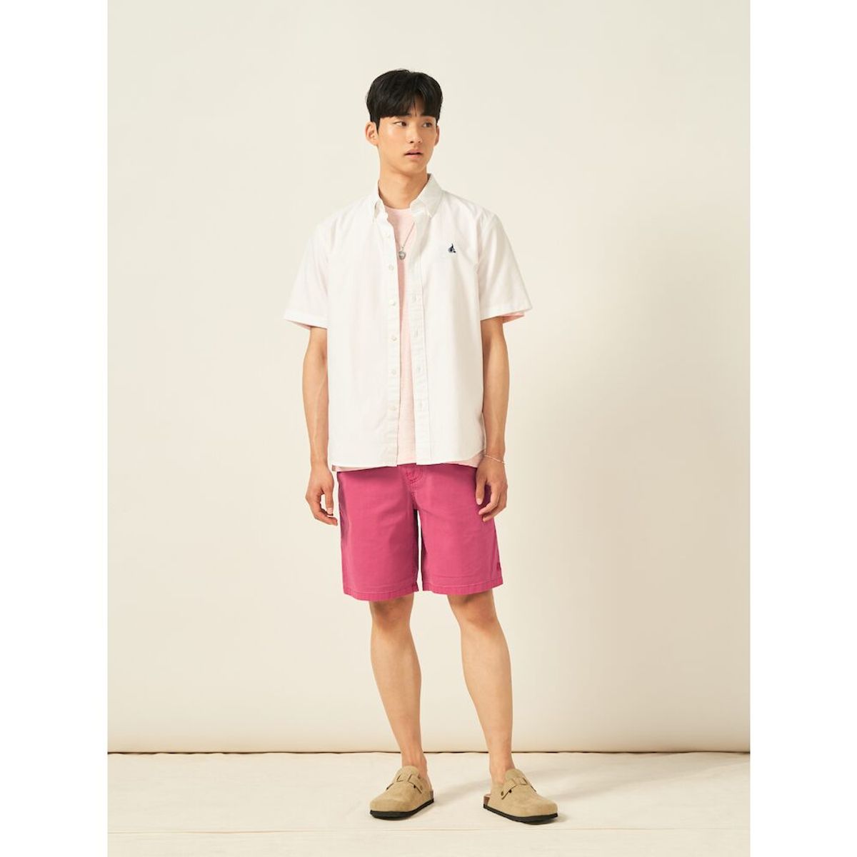 빈폴 멘(BEANPOLE MEN) 옥스퍼드 솔리드 반소매 셔츠  화이트