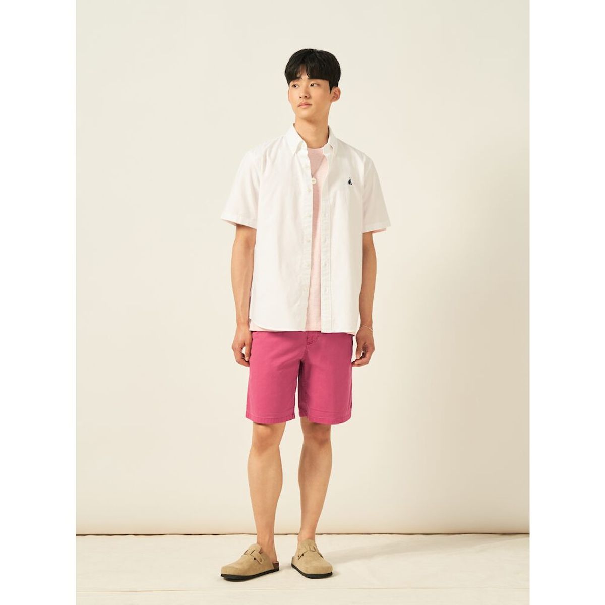 빈폴 멘(BEANPOLE MEN) 옥스퍼드 솔리드 반소매 셔츠  화이트