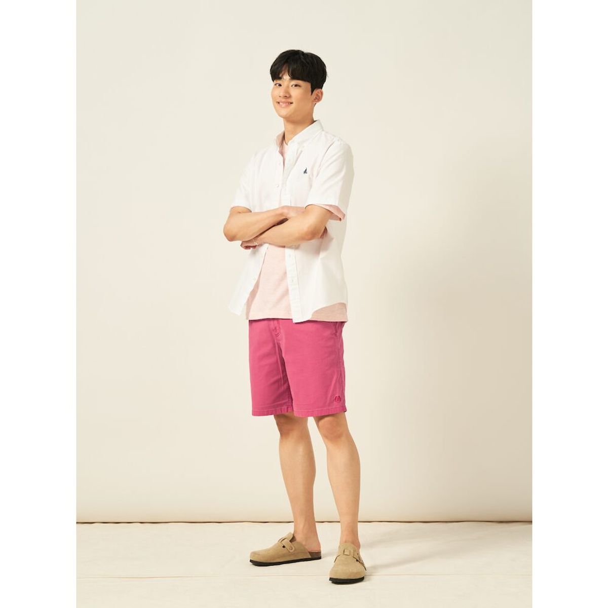 빈폴 멘(BEANPOLE MEN) 옥스퍼드 솔리드 반소매 셔츠  화이트