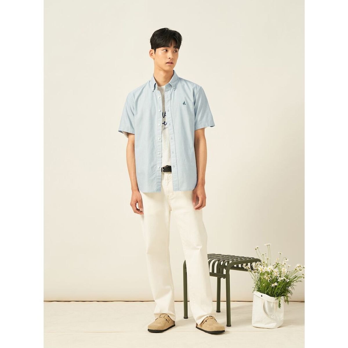 빈폴 멘(BEANPOLE MEN) 옥스퍼드 솔리드 반소매 셔츠  카키