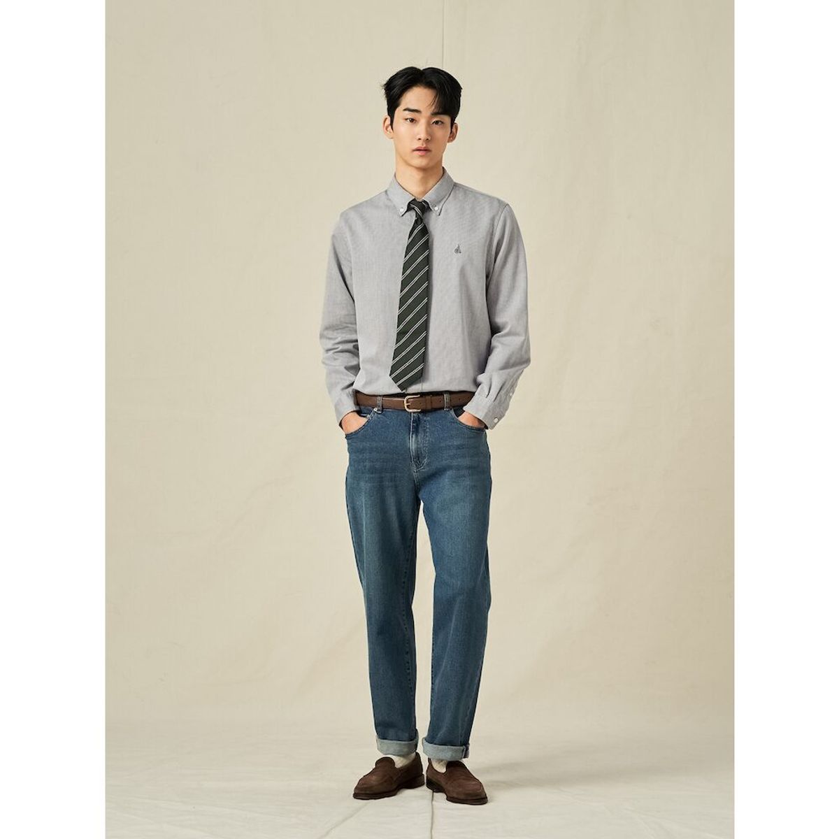 빈폴 멘(BEANPOLE MEN) 투톤 샴브레이 셔츠  애쉬