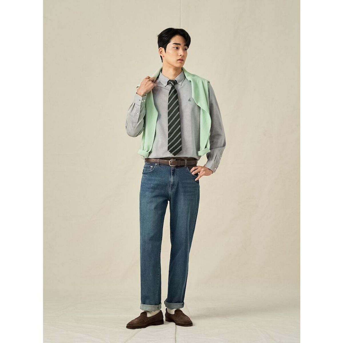 빈폴 멘(BEANPOLE MEN) 투톤 샴브레이 셔츠  애쉬