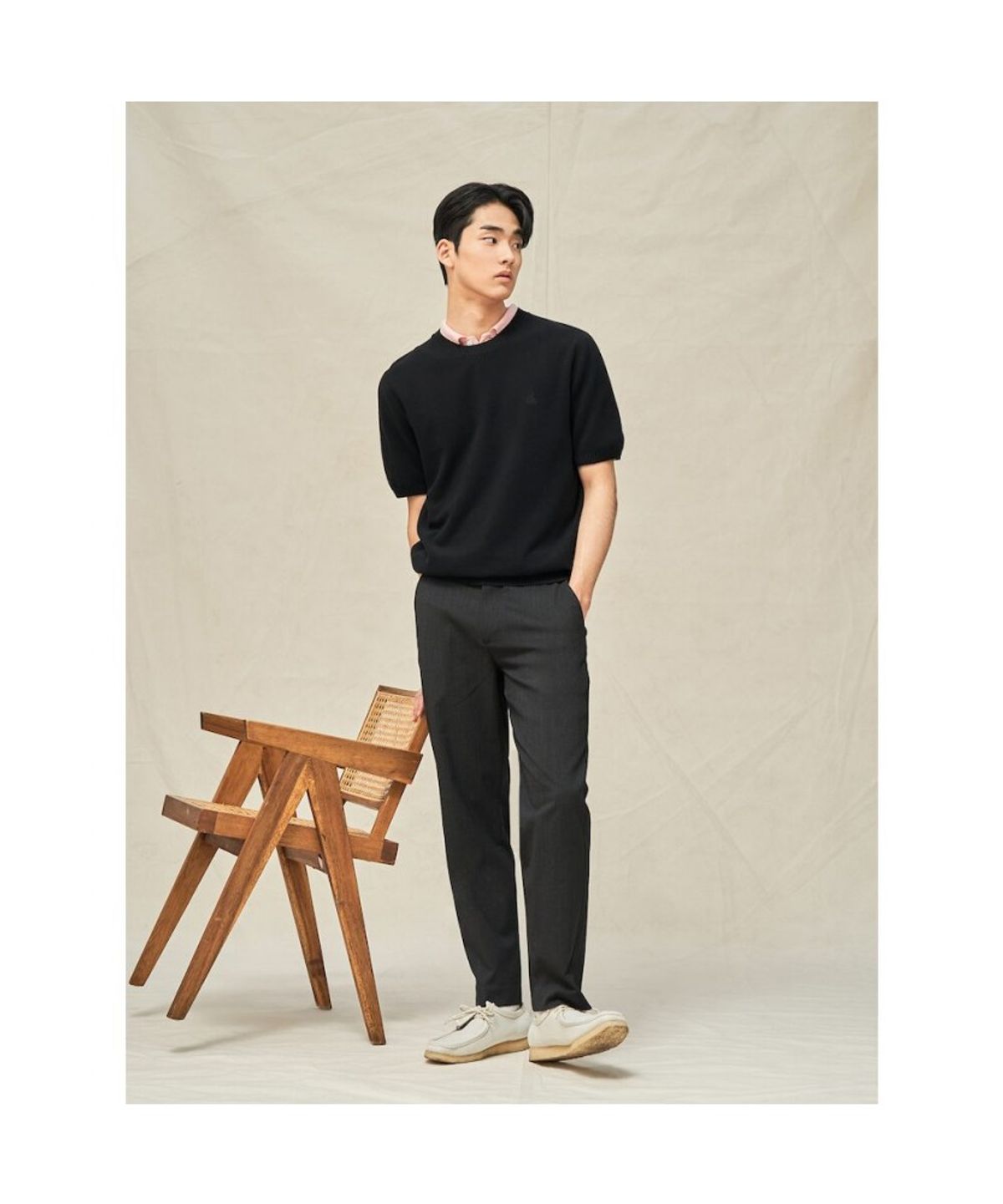 빈폴 멘(BEANPOLE MEN) 울 블렌드 시어서커 셋업 테이퍼드 팬츠  애쉬