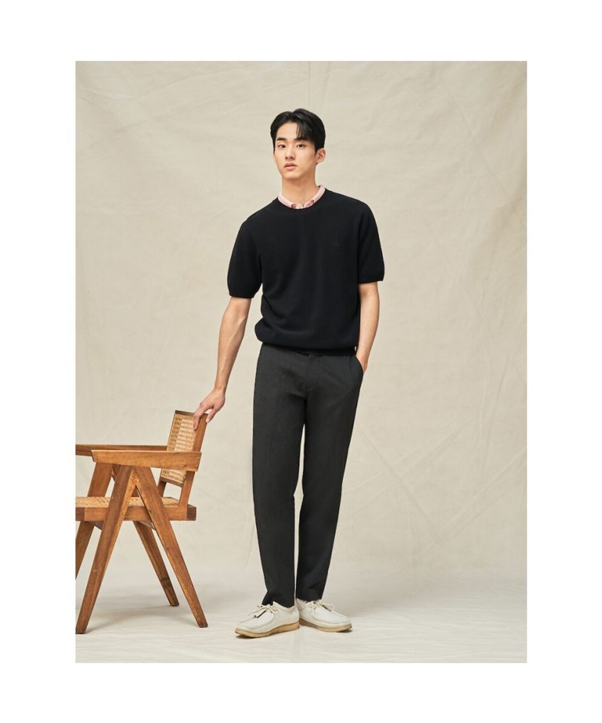 빈폴 멘(BEANPOLE MEN) 울 블렌드 시어서커 셋업 테이퍼드 팬츠  애쉬