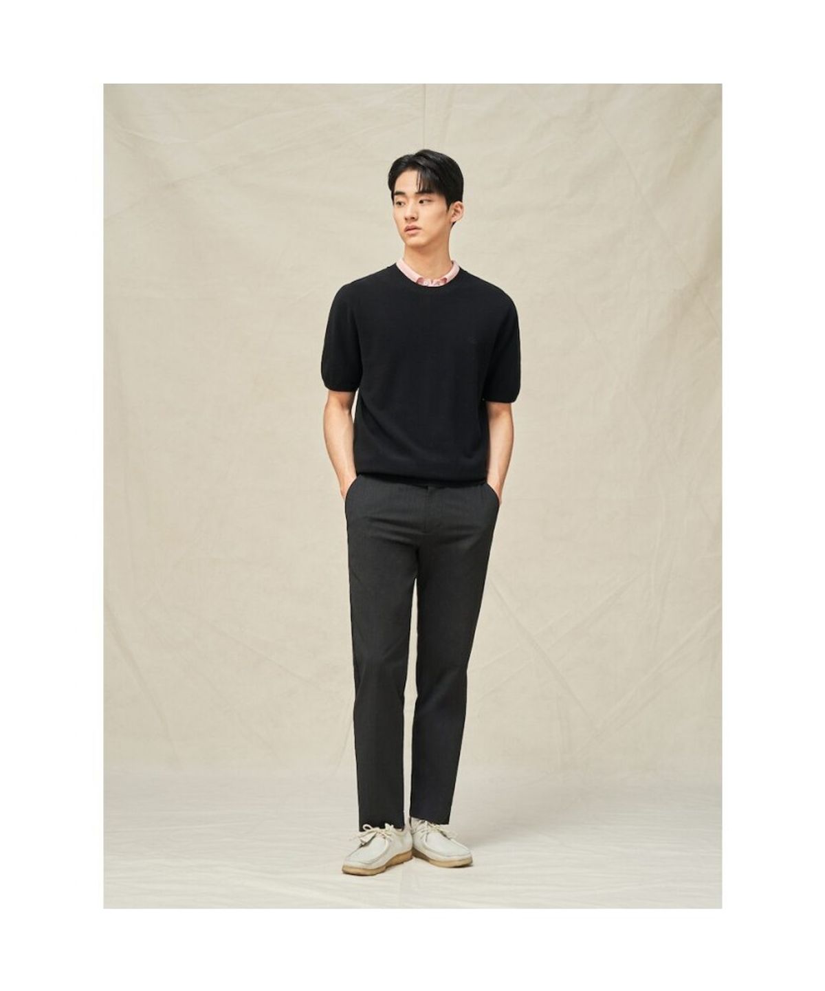 빈폴 멘(BEANPOLE MEN) 울 블렌드 시어서커 셋업 테이퍼드 팬츠  애쉬