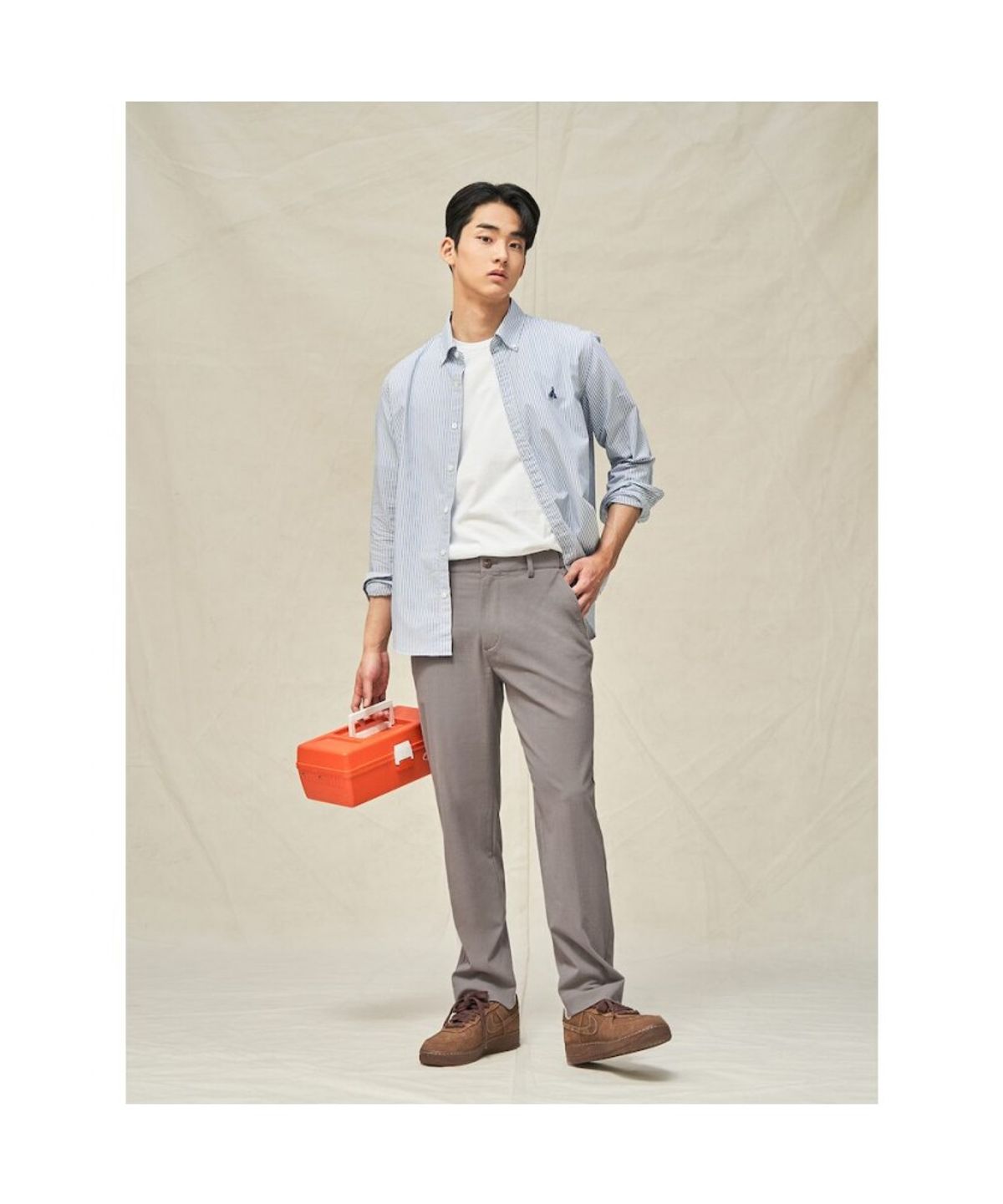 빈폴 멘(BEANPOLE MEN) 울 블렌드 시어서커 셋업 테이퍼드 팬츠  베이지