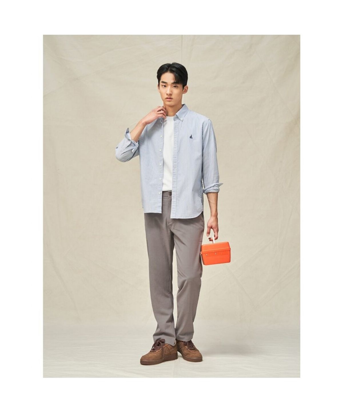 빈폴 멘(BEANPOLE MEN) 울 블렌드 시어서커 셋업 테이퍼드 팬츠  베이지