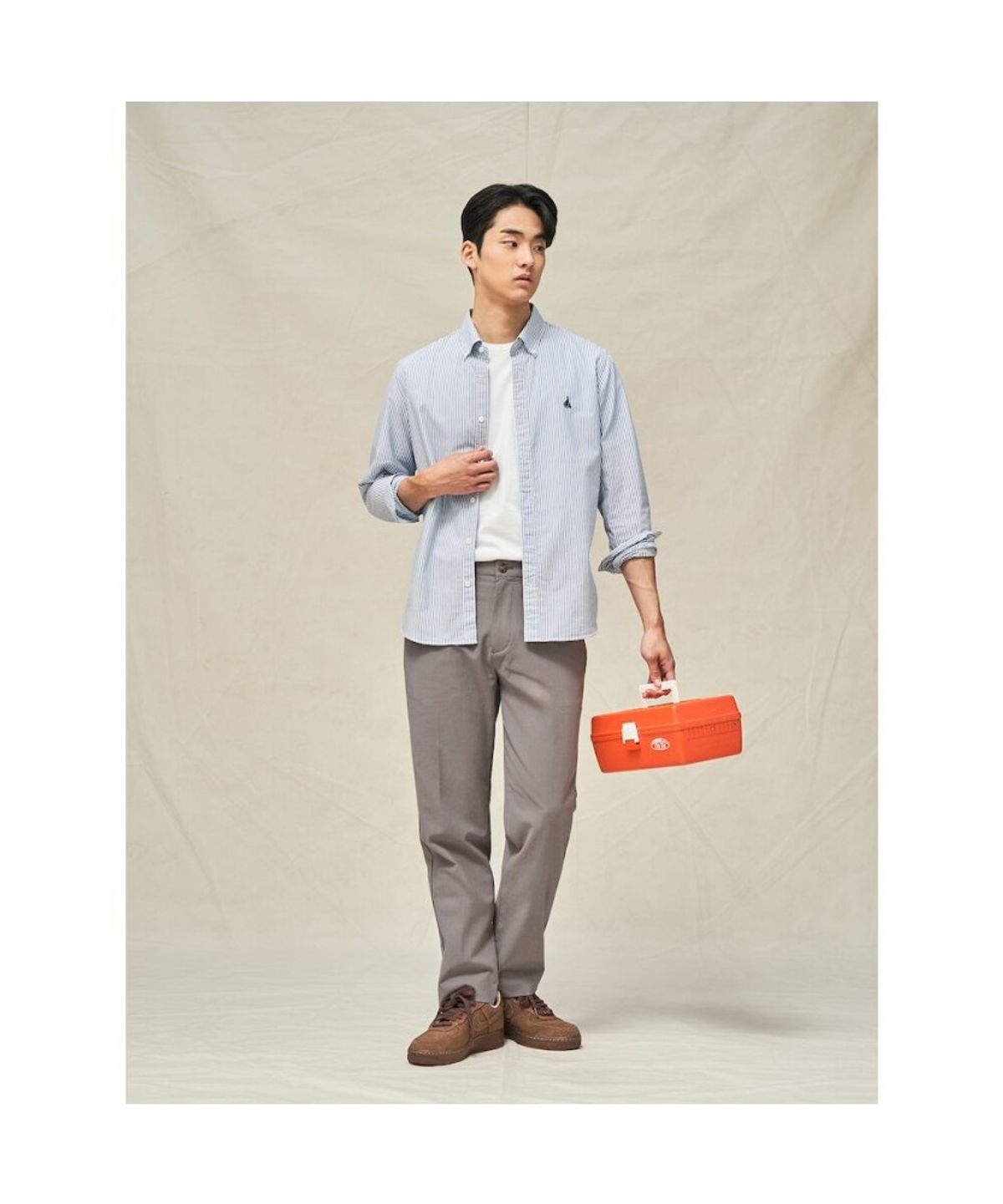빈폴 멘(BEANPOLE MEN) 울 블렌드 시어서커 셋업 테이퍼드 팬츠  베이지