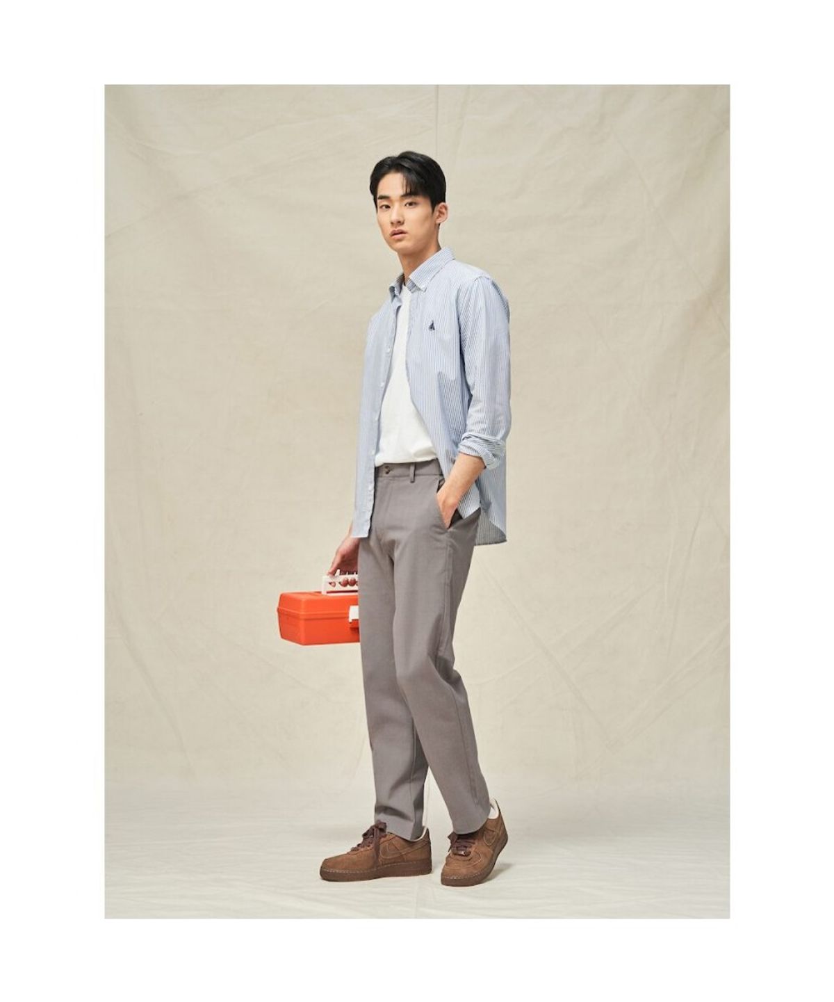 빈폴 멘(BEANPOLE MEN) 울 블렌드 시어서커 셋업 테이퍼드 팬츠  베이지