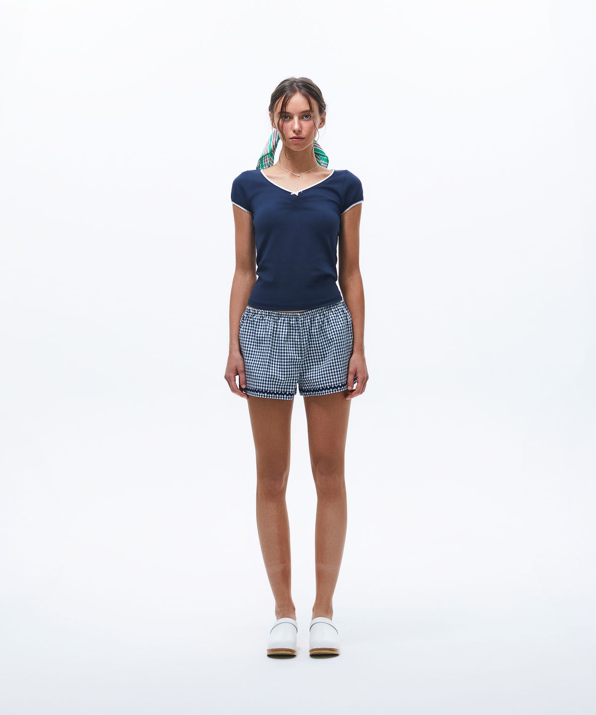 선데이후르츠마켓(SUNDAY FRUIT MARKET) W) LACE CAP SLEEVE TEE NAVY