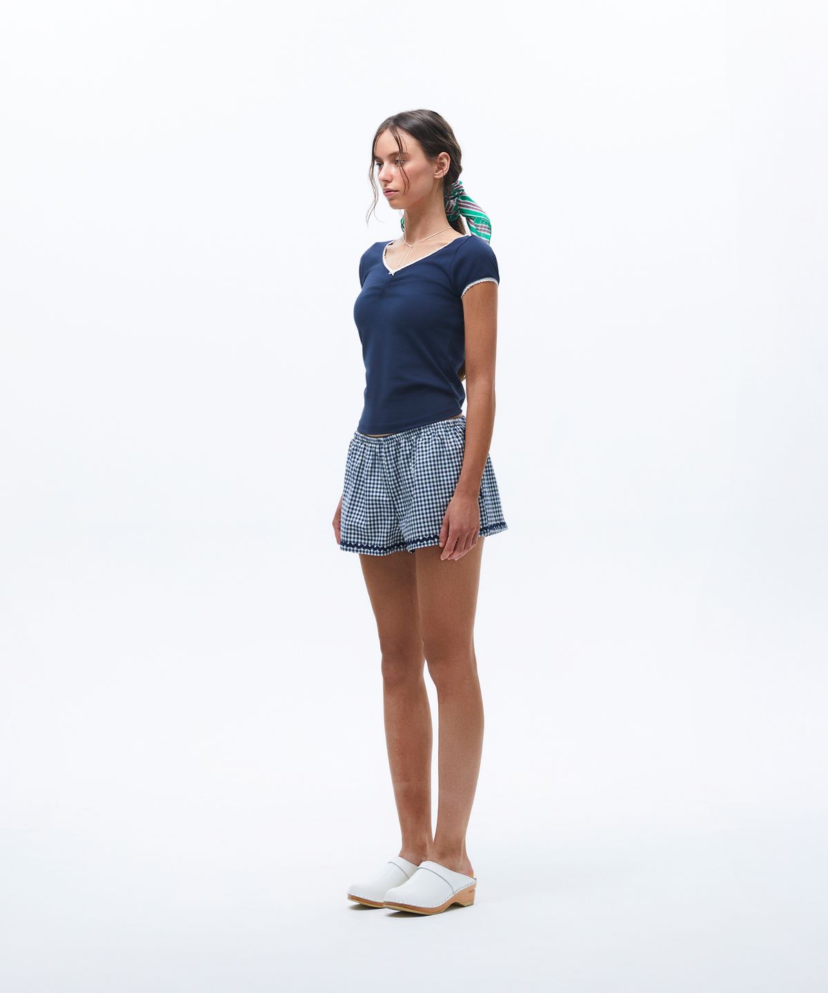 선데이후르츠마켓(SUNDAY FRUIT MARKET) W) LACE CAP SLEEVE TEE NAVY
