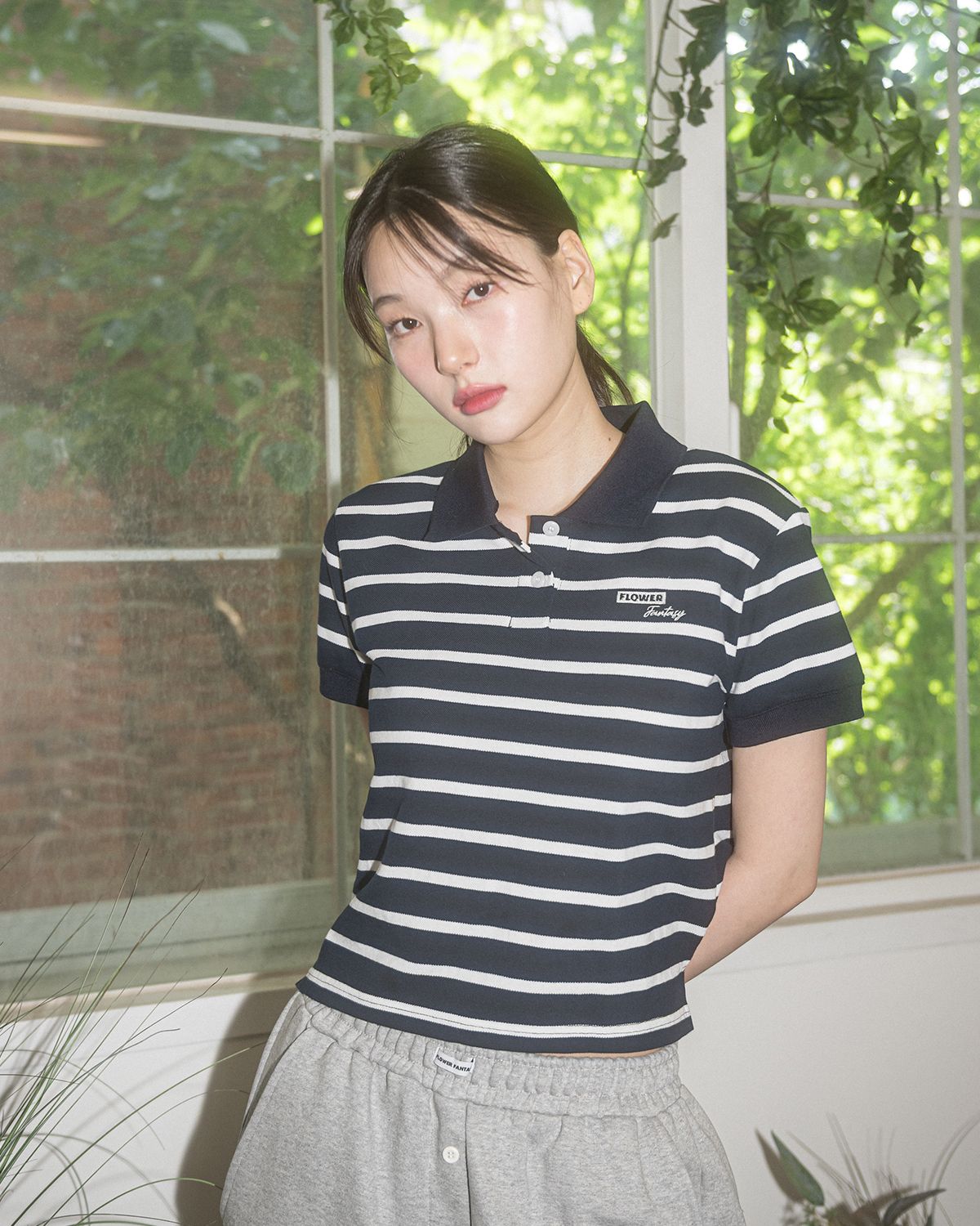 해비즘(HAVISM) W FF STRIPE PK COLLAR S/S TEE(NAVY)