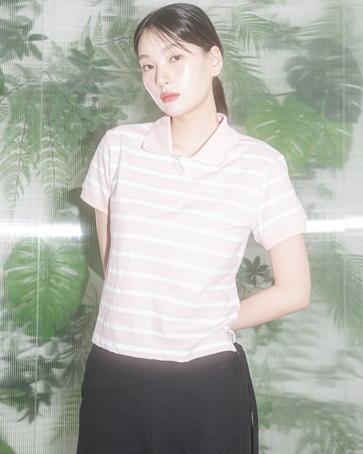 해비즘(HAVISM) W FF STRIPE PK COLLAR S/S TEE(PINK)