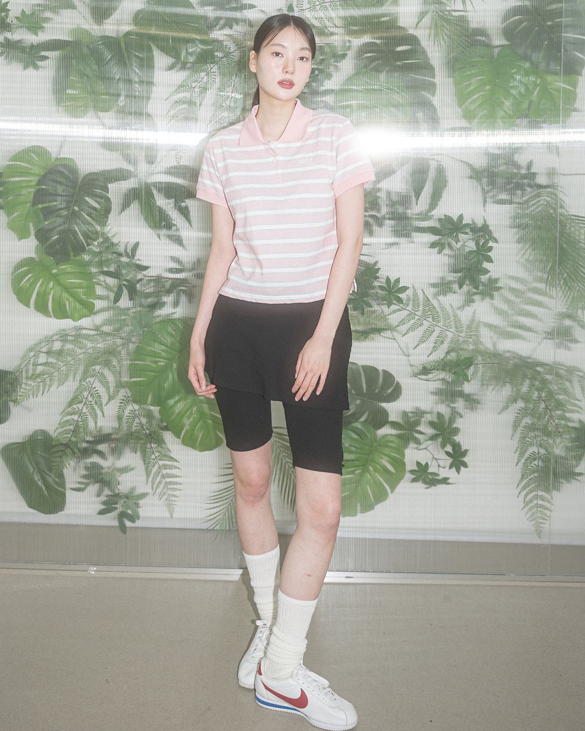 해비즘(HAVISM) W FF STRIPE PK COLLAR S/S TEE(PINK)