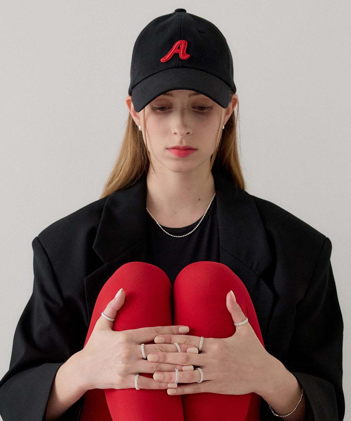 아프로즈(APHROSE) 로고 프레임 A 스티치 볼 캡(블랙)