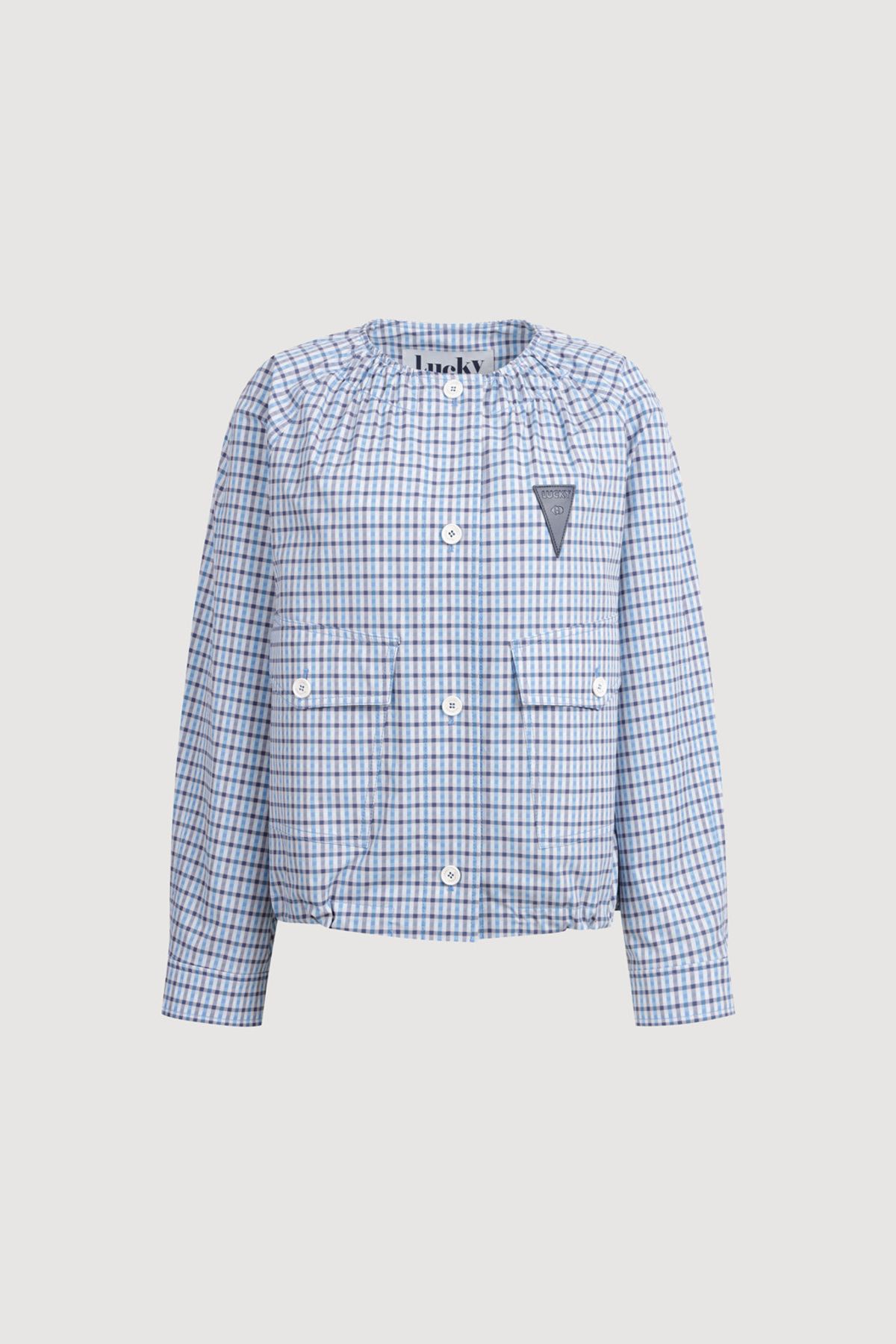 럭키슈에뜨(LUCKY CHOUETTE) Collar Check Button Jumper (blue) LFUAM25405BUX