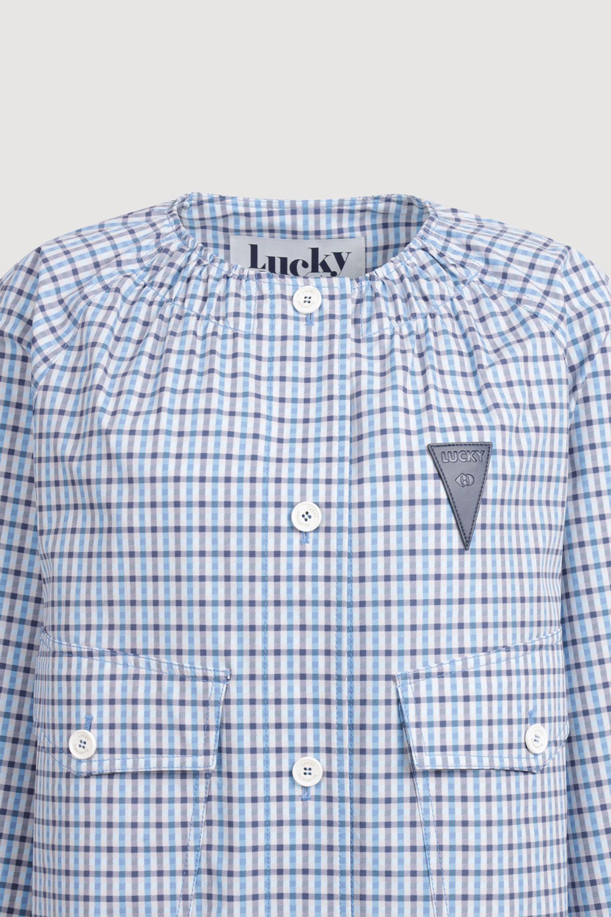 럭키슈에뜨(LUCKY CHOUETTE) Collar Check Button Jumper (blue) LFUAM25405BUX