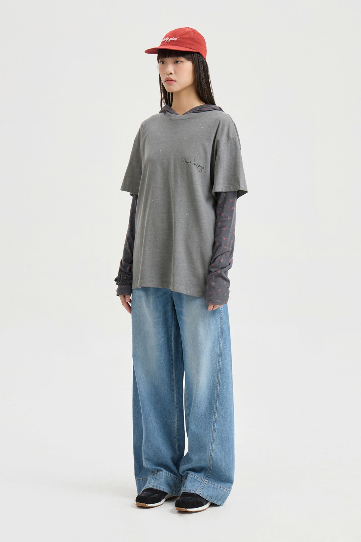 럭키슈에뜨(LUCKY CHOUETTE) Hotfix Point Half Sleeve T-shirt (grey) LFTAM25340GYX