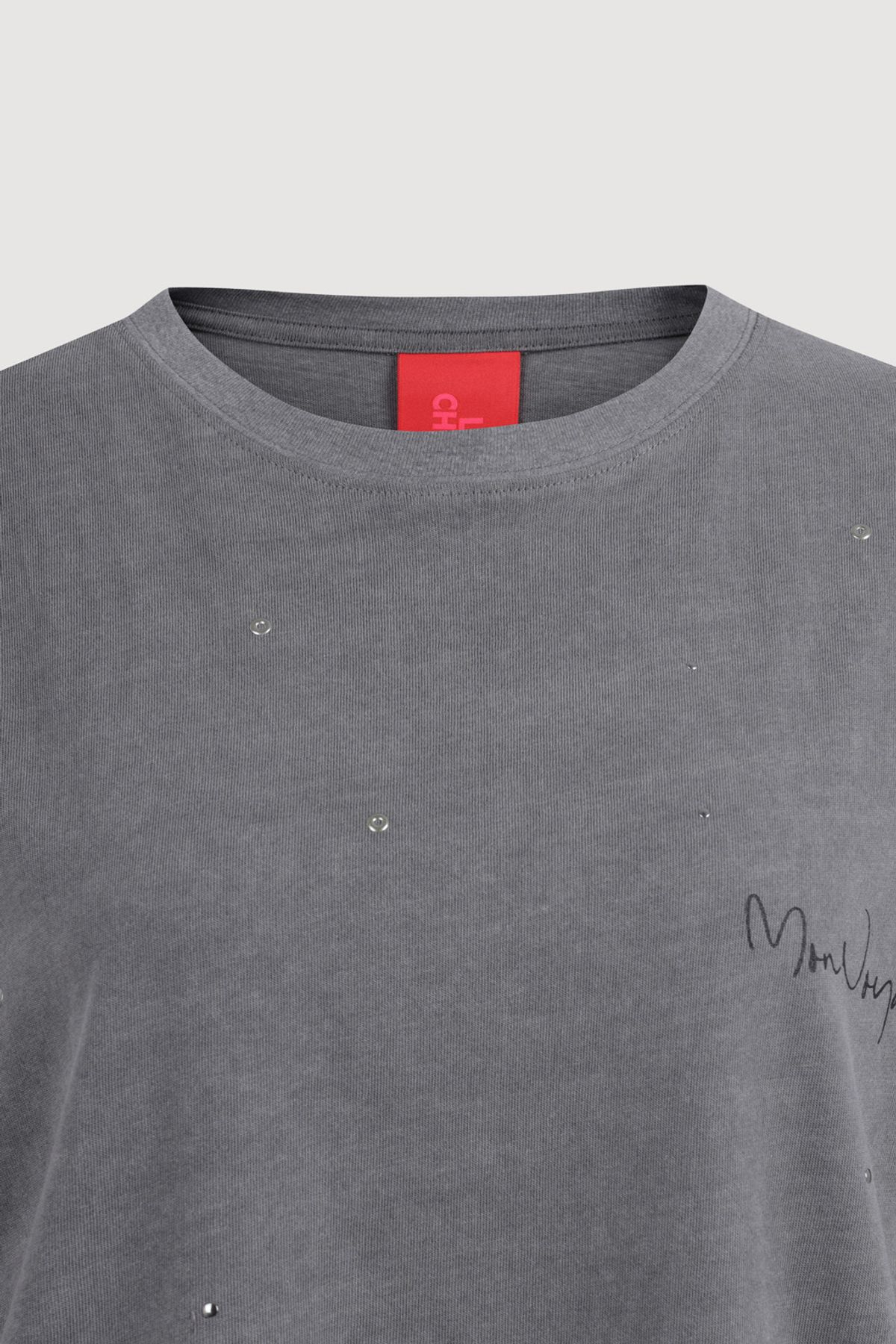 럭키슈에뜨(LUCKY CHOUETTE) Hotfix Point Half Sleeve T-shirt (grey) LFTAM25340GYX