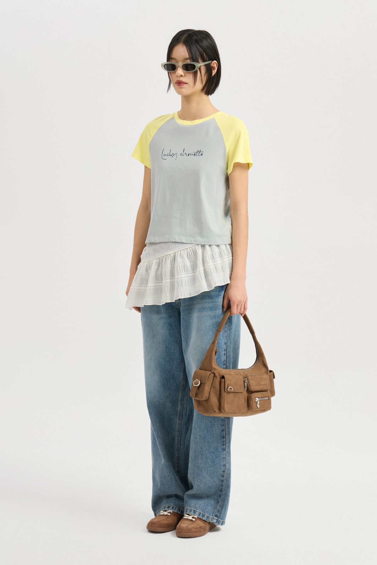 럭키슈에뜨(LUCKY CHOUETTE) Colored Slim Fit Half Sleeve T-shirt (mint) LFTAM25360MIX