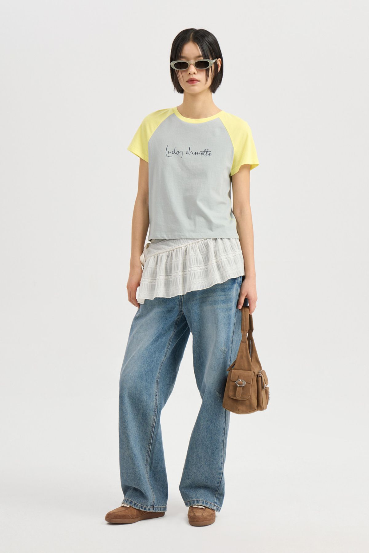럭키슈에뜨(LUCKY CHOUETTE) Colored Slim Fit Half Sleeve T-shirt (mint) LFTAM25360MIX