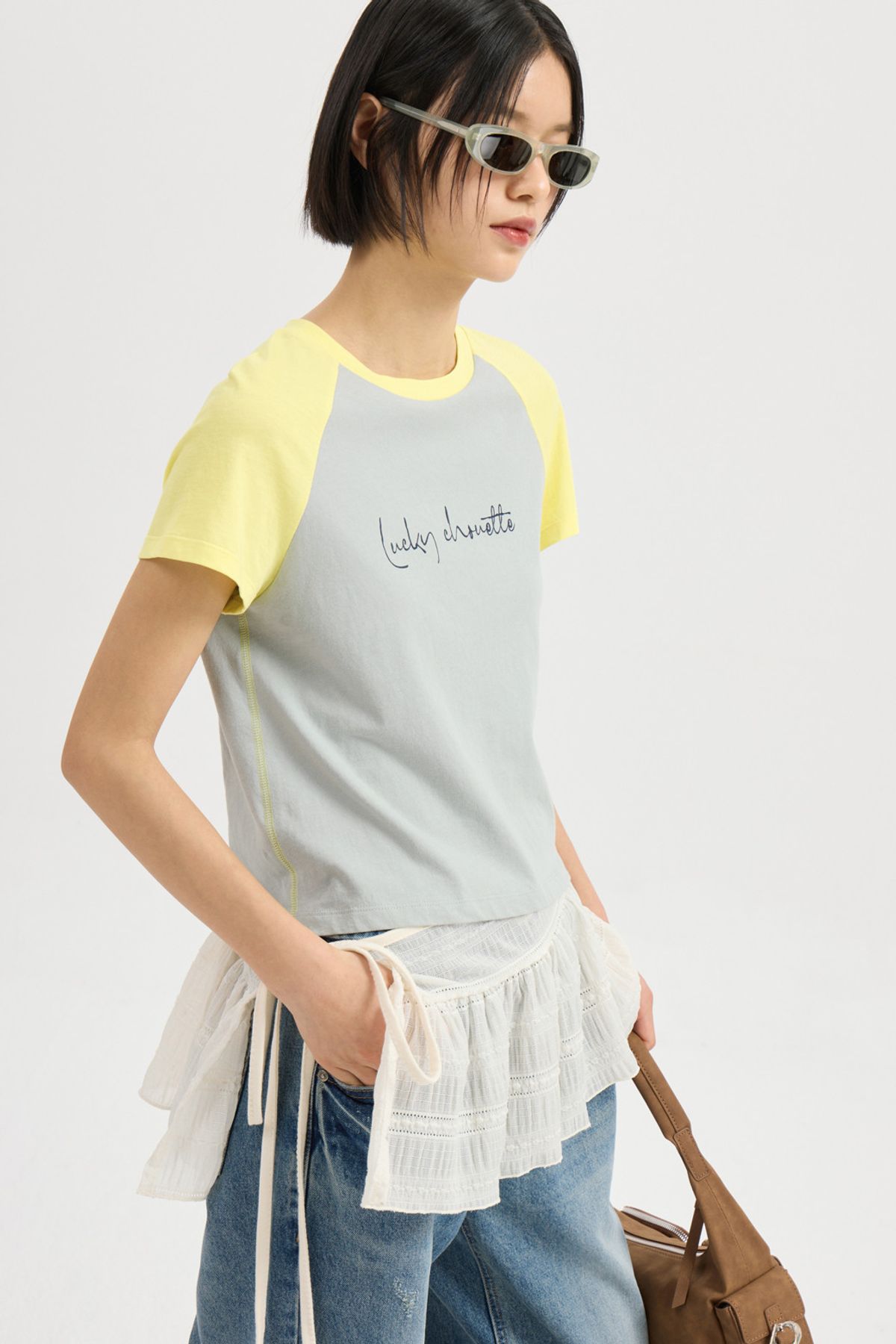럭키슈에뜨(LUCKY CHOUETTE) Colored Slim Fit Half Sleeve T-shirt (mint) LFTAM25360MIX