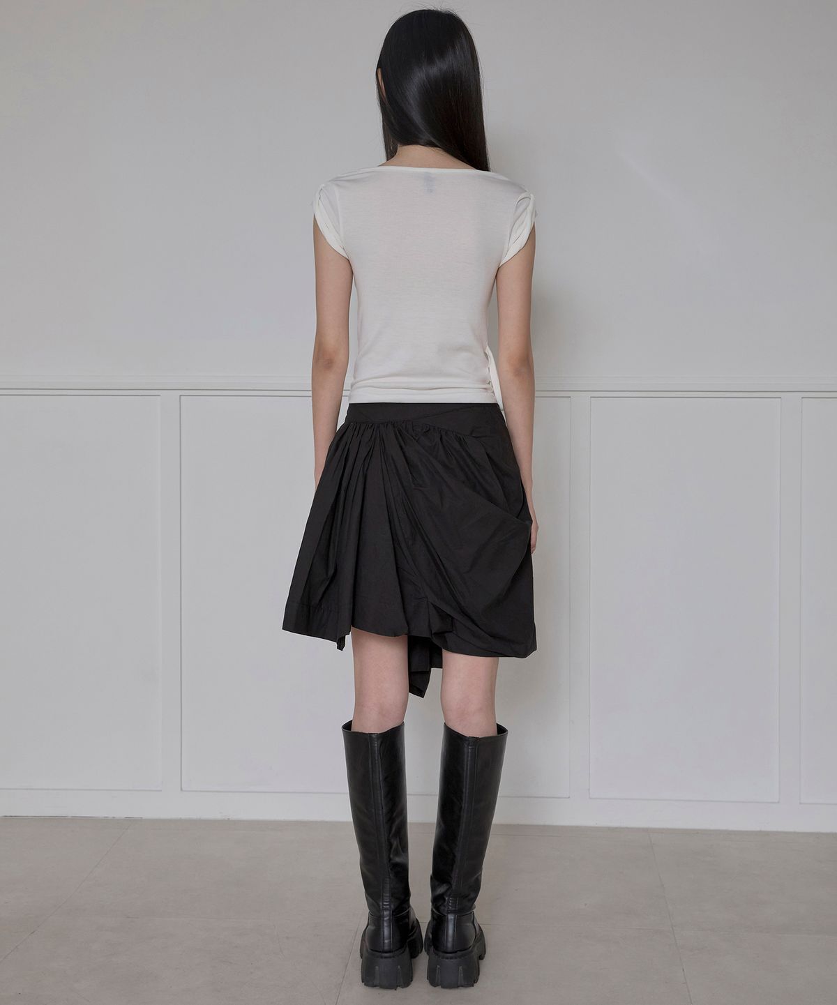 플레어업(FLAREUP) Asymmetrical Draped Layered Skirt (FL-252_Black)
