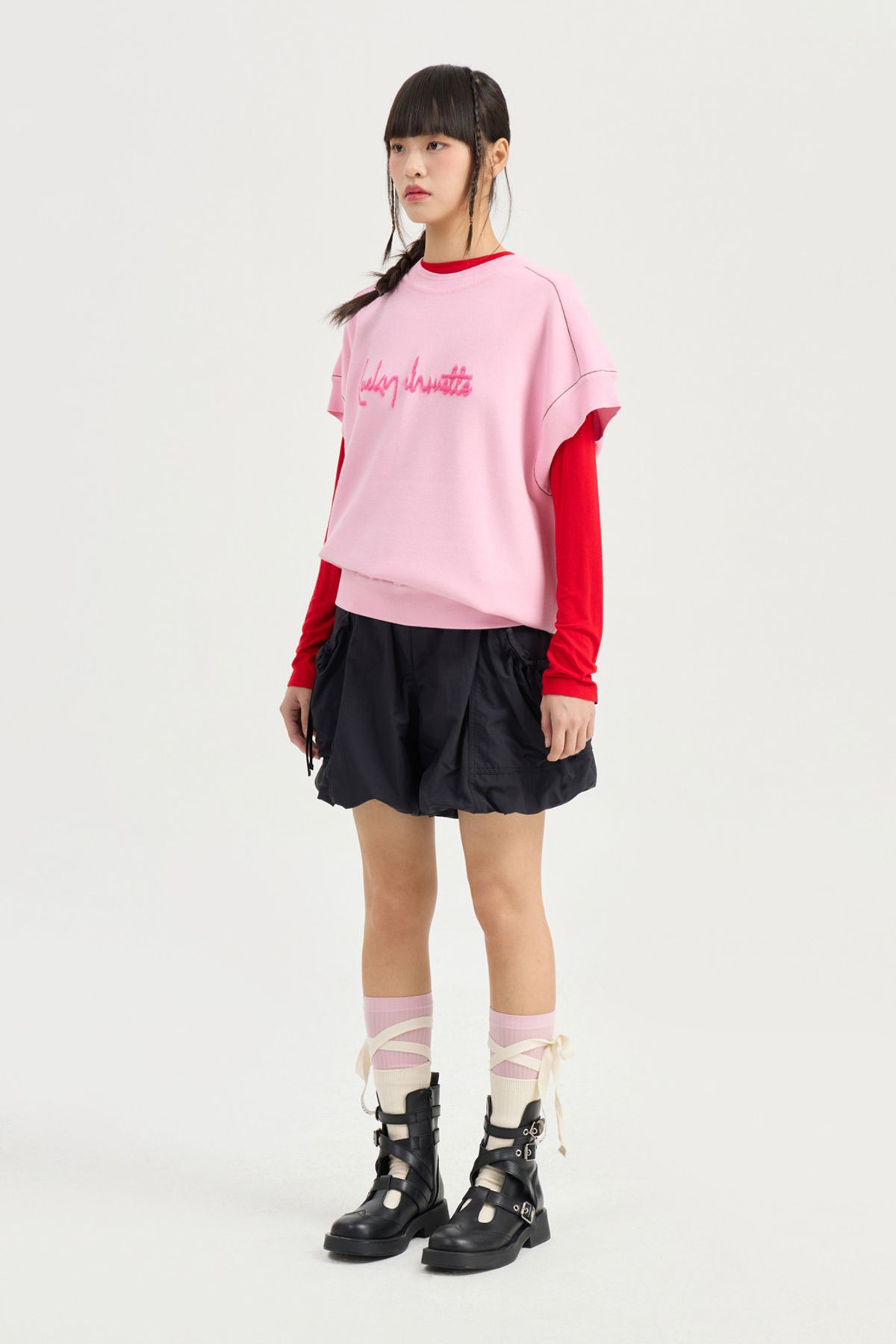 럭키슈에뜨(LUCKY CHOUETTE) Letter Point Pullover (light pink) LFWAM25410PIL