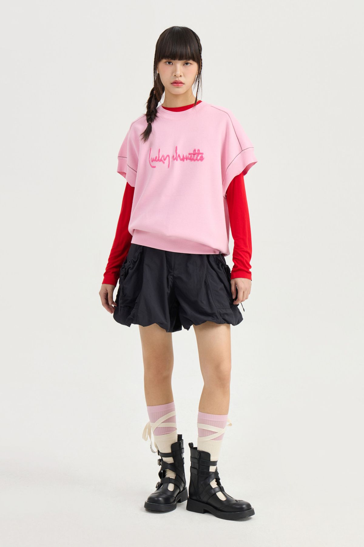럭키슈에뜨(LUCKY CHOUETTE) Letter Point Pullover (light pink) LFWAM25410PIL