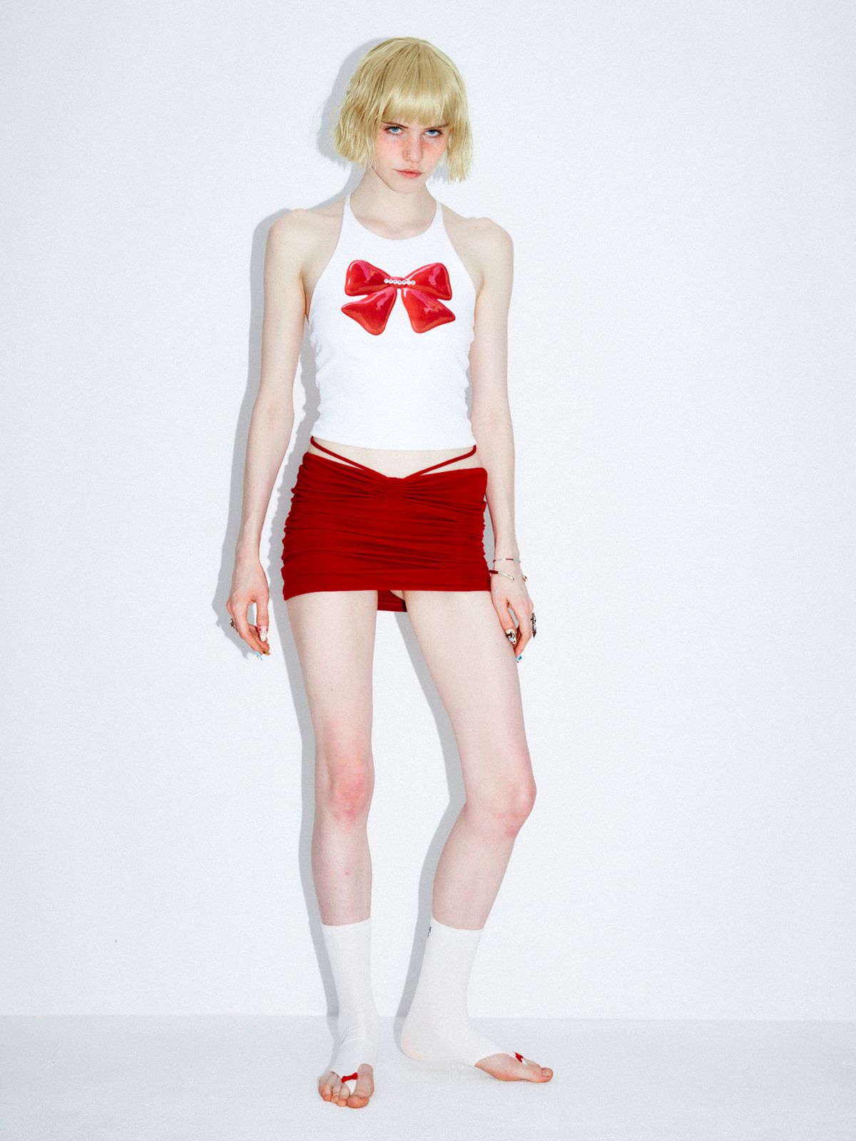 하이타이드 프랭키(HIGHTIDEFRANKIE) Ribbon Cube Halter Top White