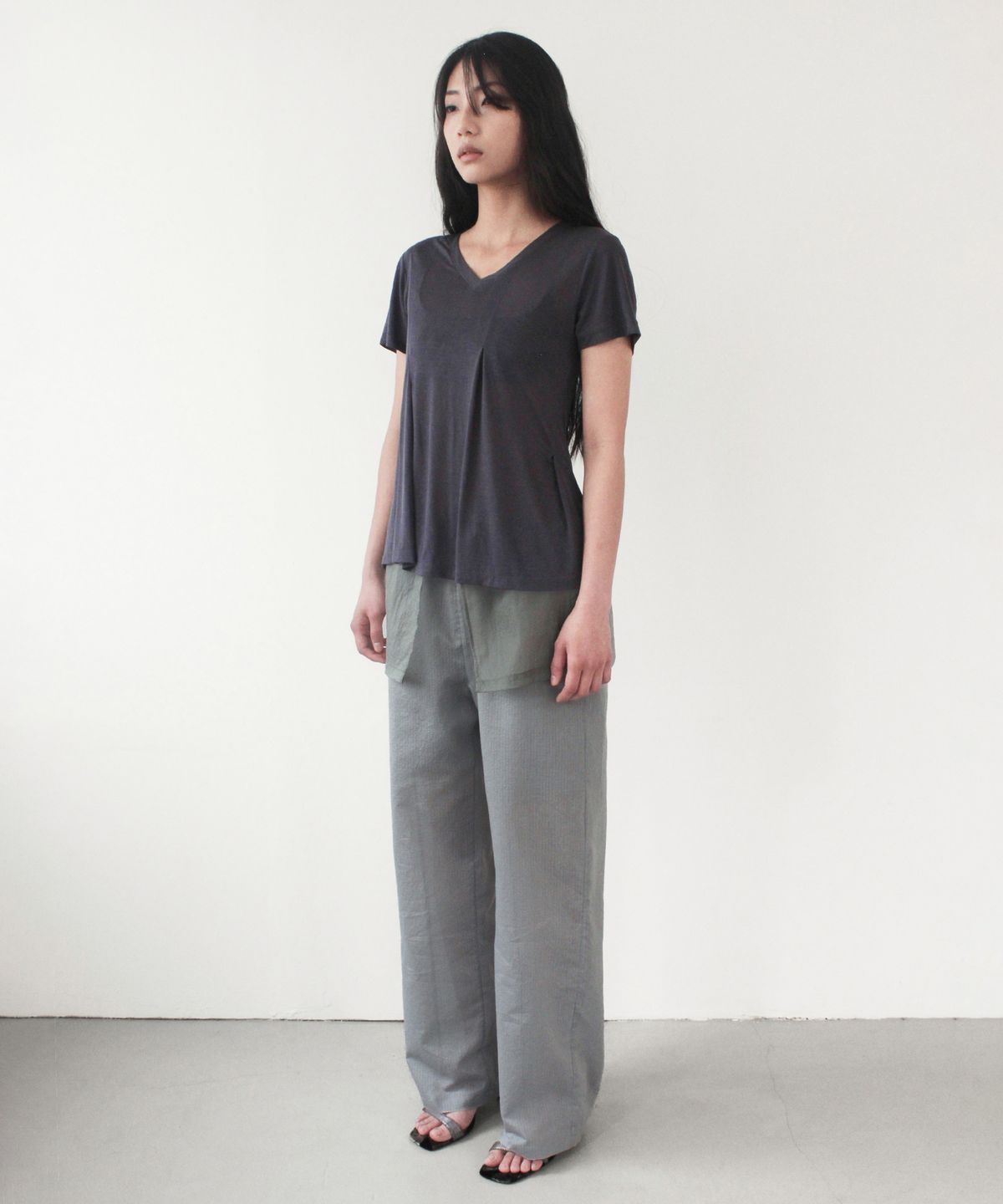 카셀(CACELE) OVERLAY STRIPE PANTS, GRAY MIX