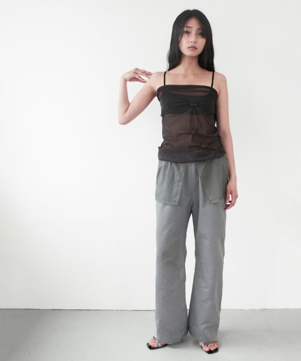 카셀(CACELE) OVERLAY STRIPE PANTS, GRAY MIX