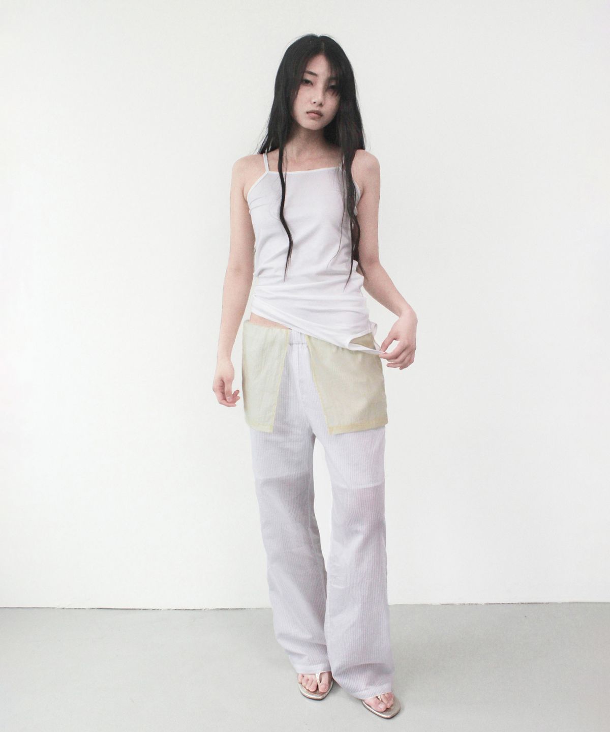 카셀(CACELE) OVERLAY STRIPE PANTS, WHITE