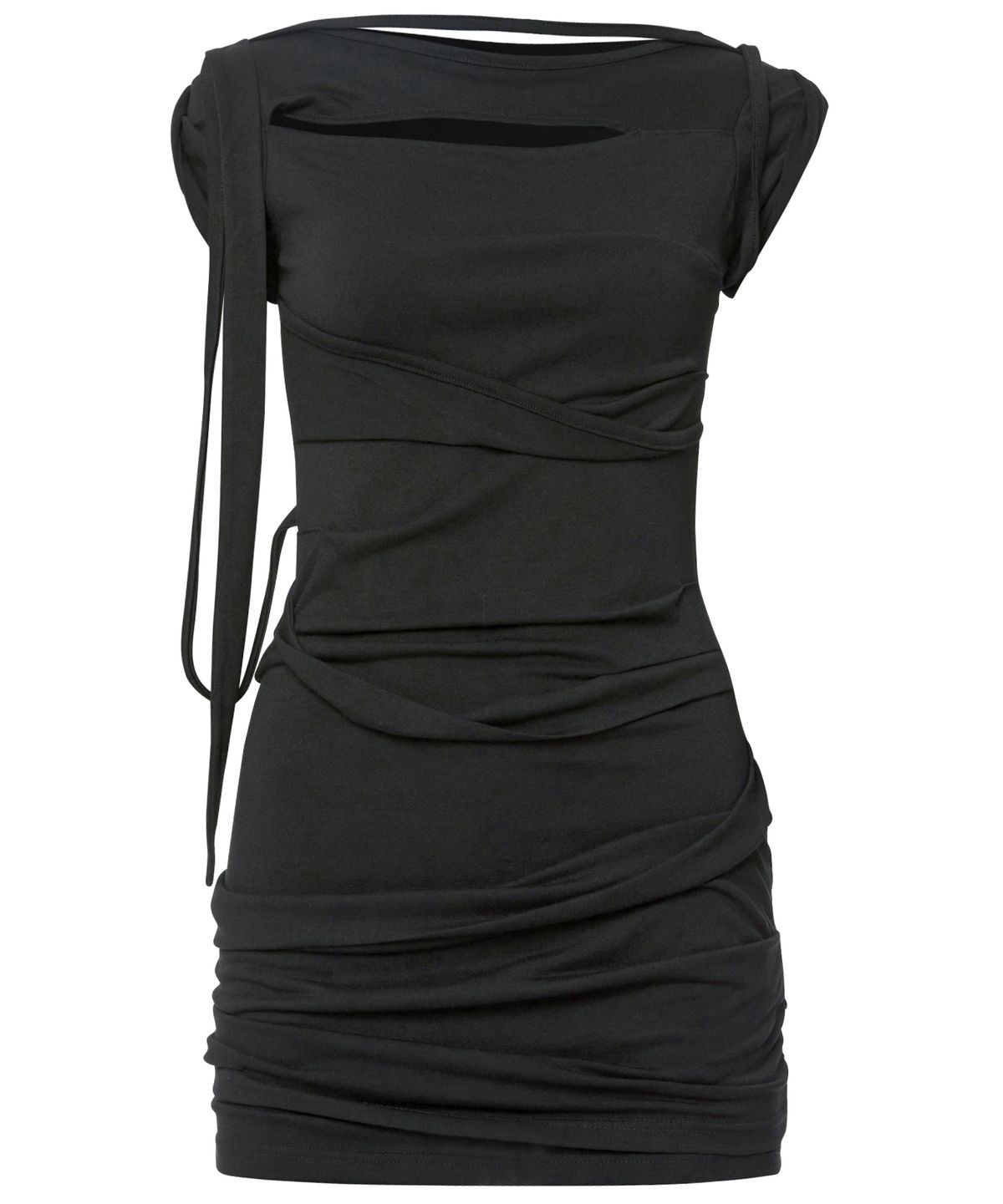 플레어업(FLAREUP) Asymmetrical Draped Strap Roll-Up Dress (FL-171_Black)