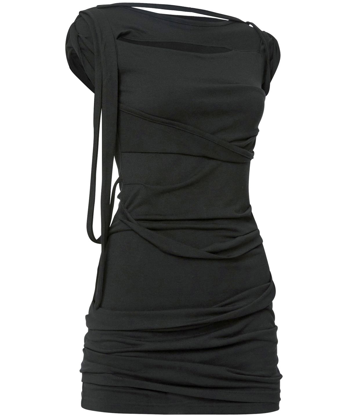 플레어업(FLAREUP) Asymmetrical Draped Strap Roll-Up Dress (FL-171_Black)
