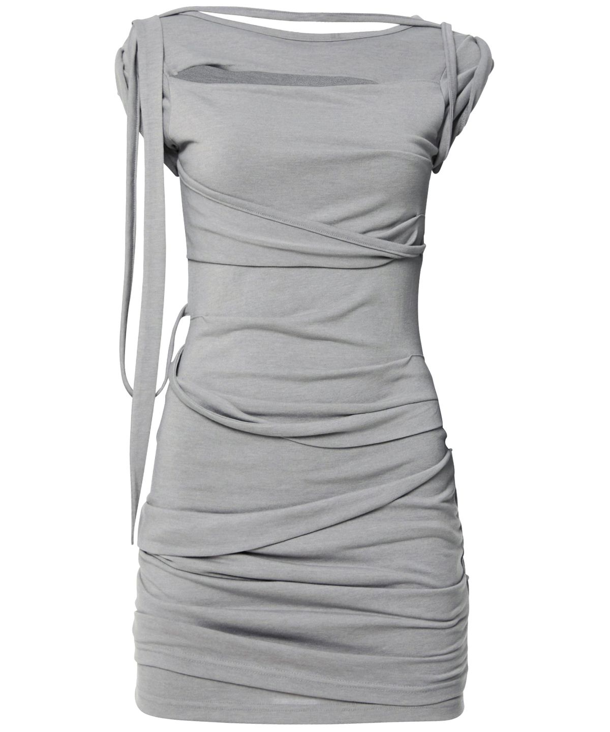 플레어업(FLAREUP) Asymmetrical Draped Strap Roll-Up Dress (FL-171_Gray)