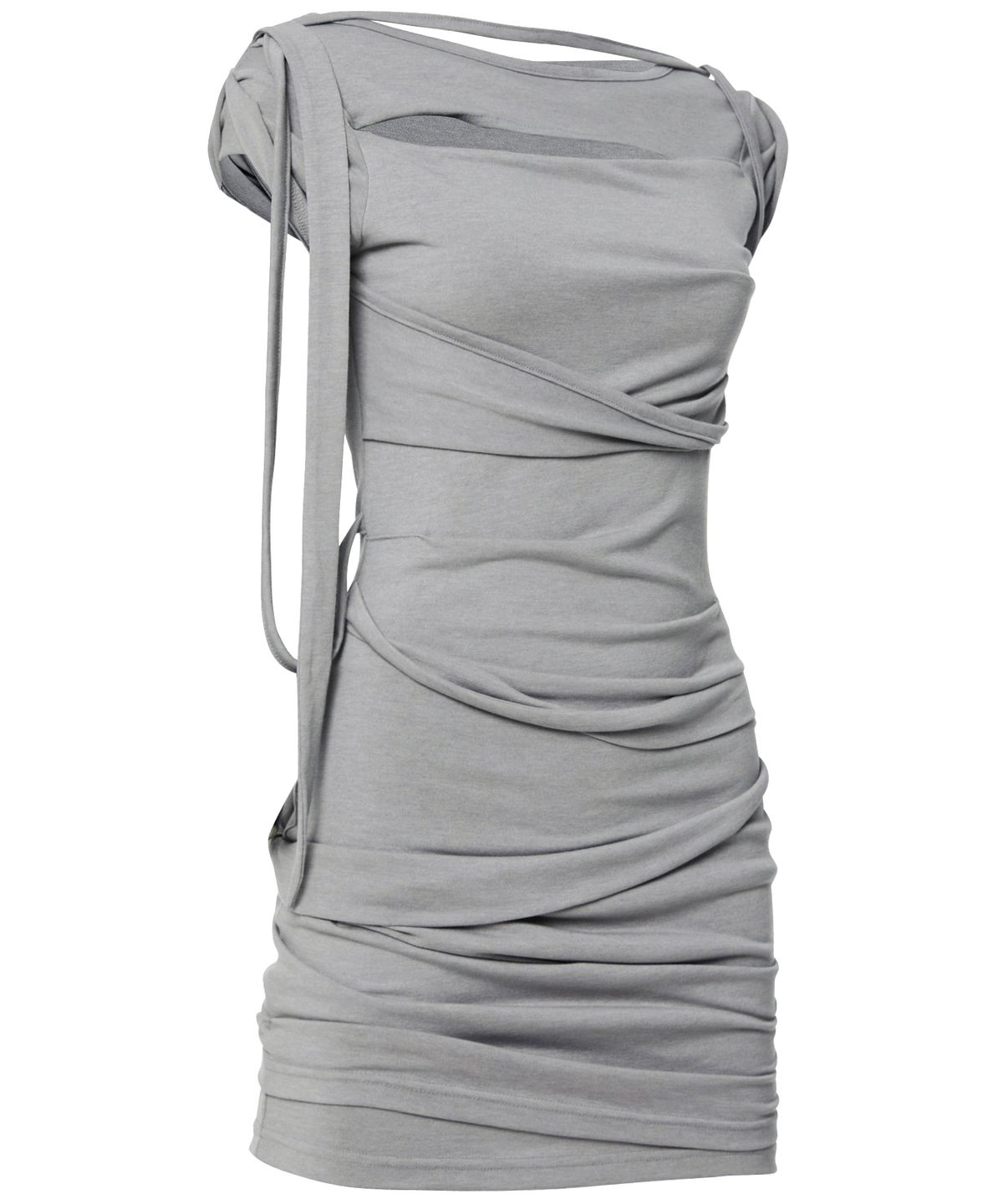 플레어업(FLAREUP) Asymmetrical Draped Strap Roll-Up Dress (FL-171_Gray)