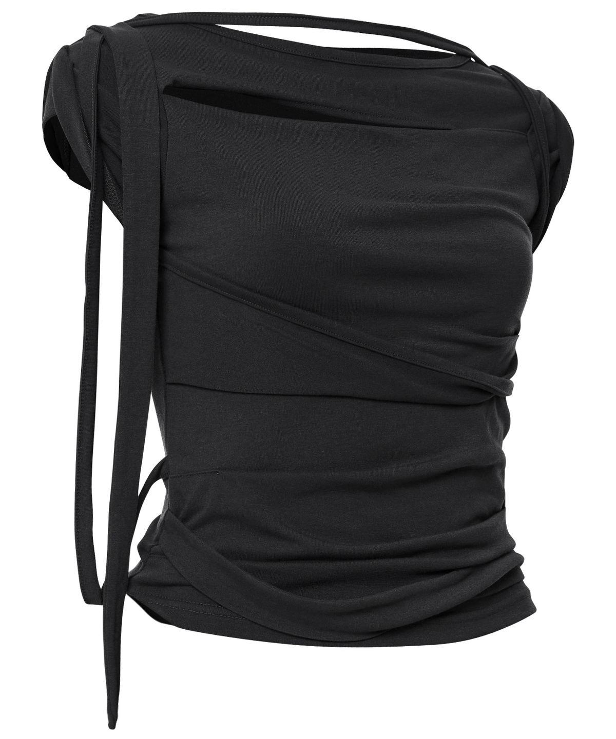 플레어업(FLAREUP) Asymmetrical Draped Strap Roll-Up T-Shirt (FL-170_Black)