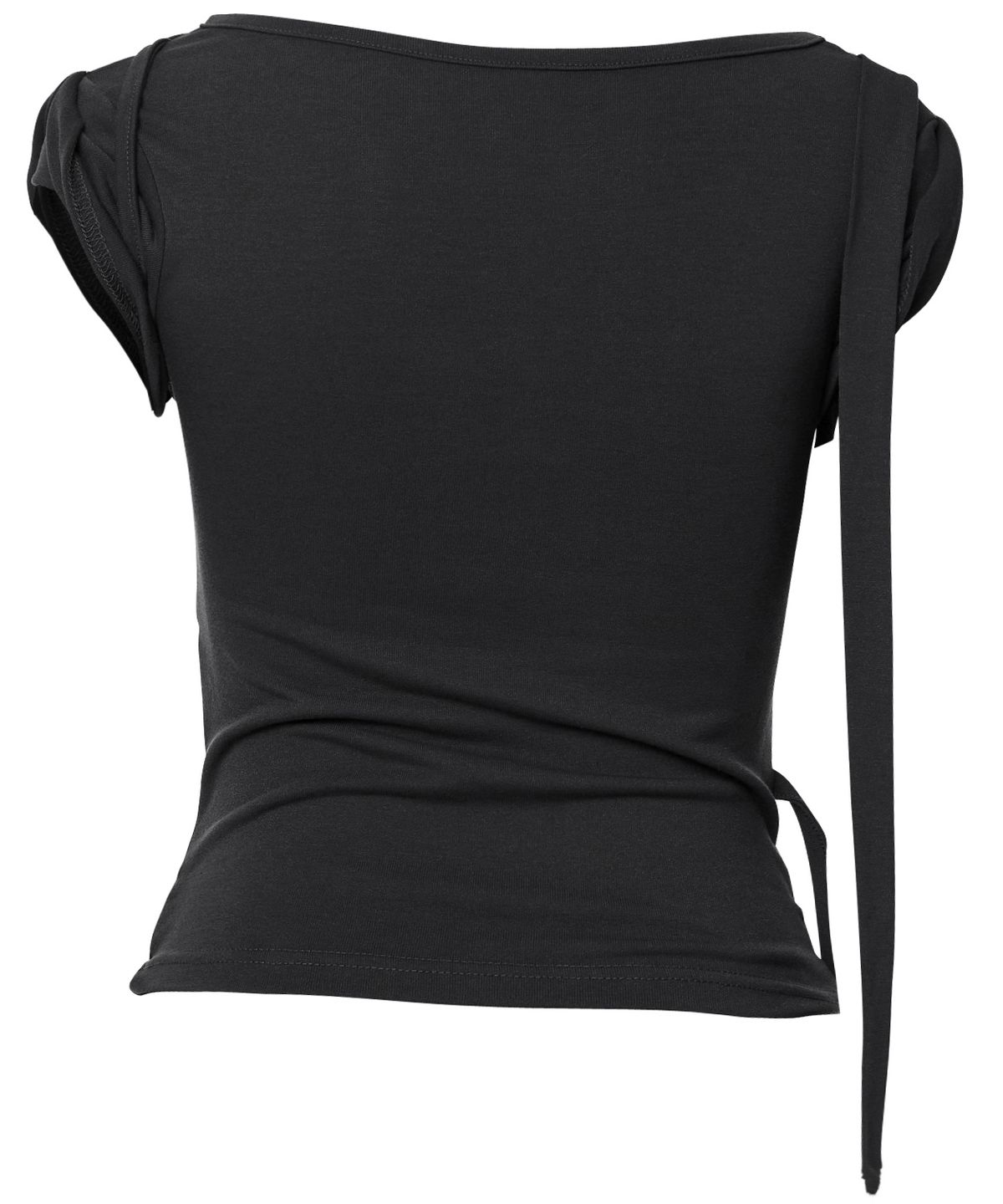 플레어업(FLAREUP) Asymmetrical Draped Strap Roll-Up T-Shirt (FL-170_Black)