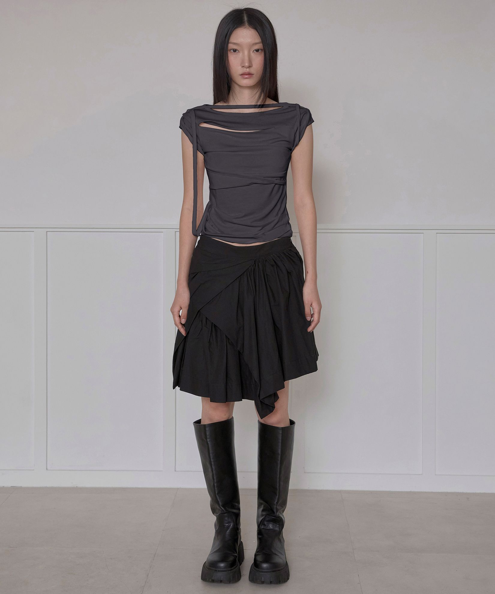 [FLARE UP]★25SS★Asymmetrical Draped Roll-Up T-Shirt MUSINSA | FLAREUP Asymmetrical Draped Roll-Up T-Shirt (FL