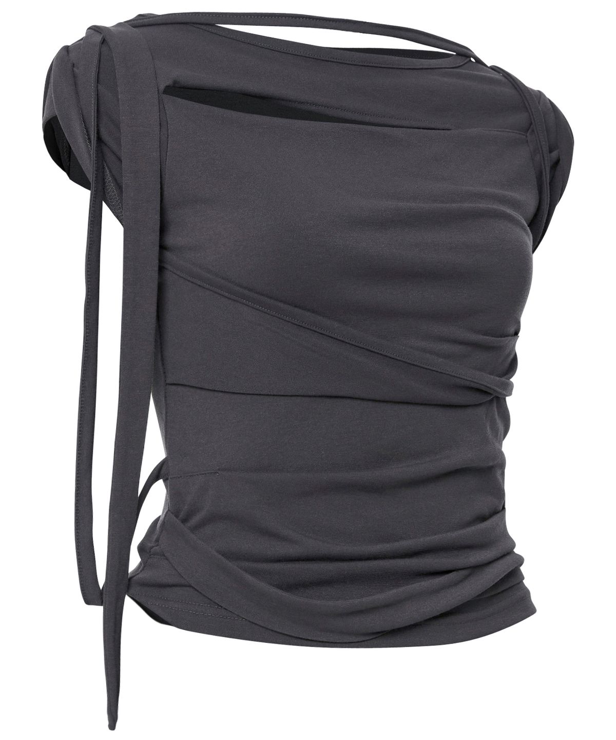 플레어업(FLAREUP) Asymmetrical Draped Strap Roll-Up T-Shirt (FL-170_Charcoal)