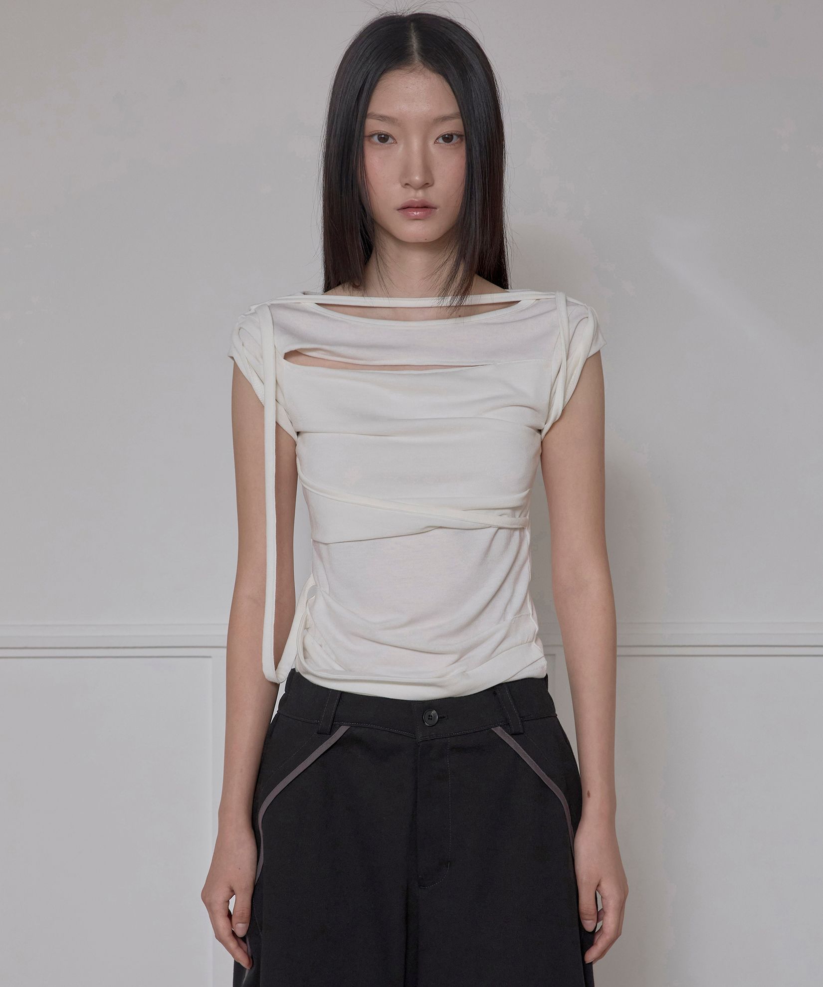 [FLARE UP]★25SS★Asymmetrical Draped Roll-Up T-Shirt MUSINSA | FLAREUP Asymmetrical Draped Roll-Up T-Shirt (FL