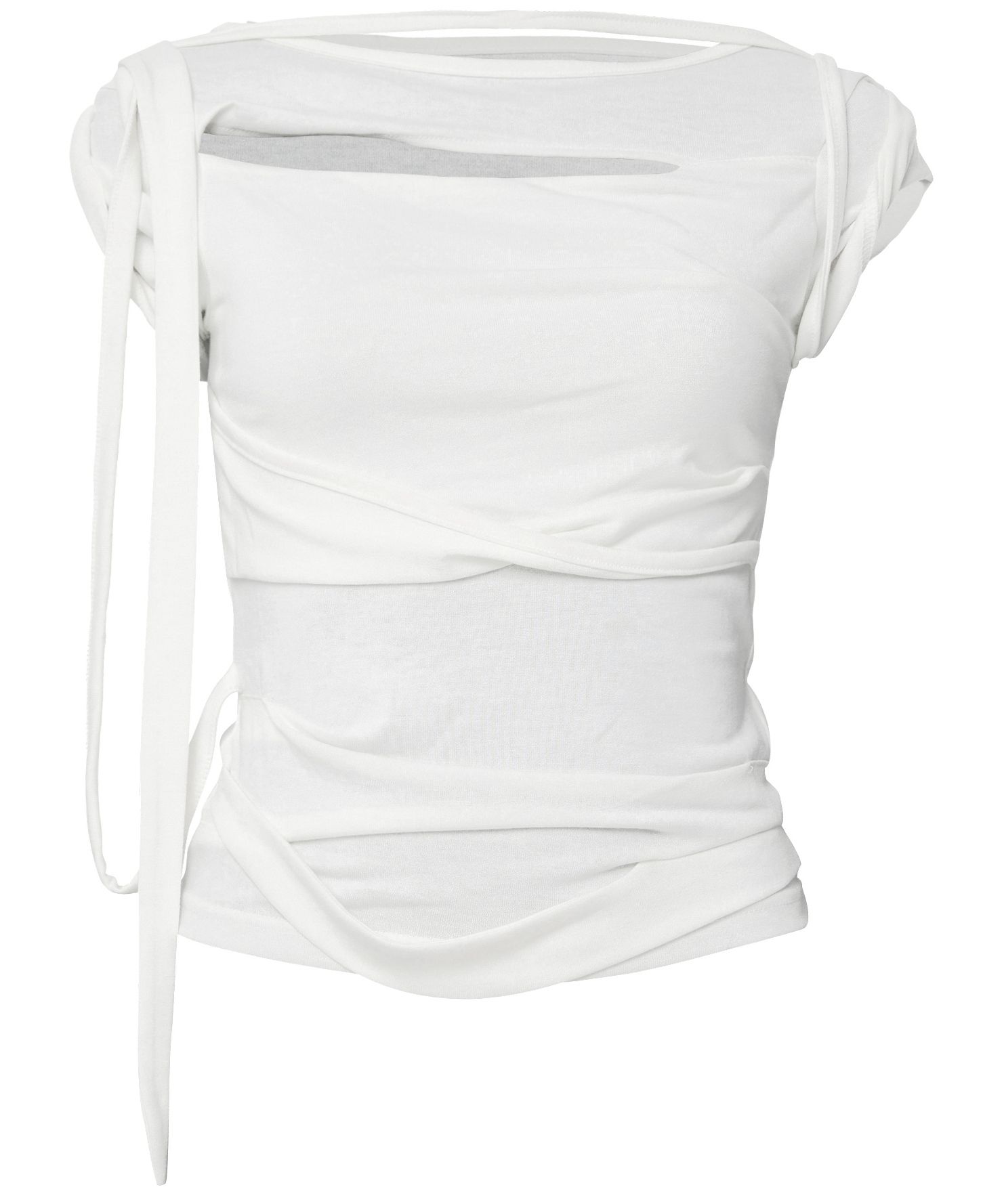 MUSINSA | FLAREUP Asymmetrical Draped Strap Roll-Up T-Shirt