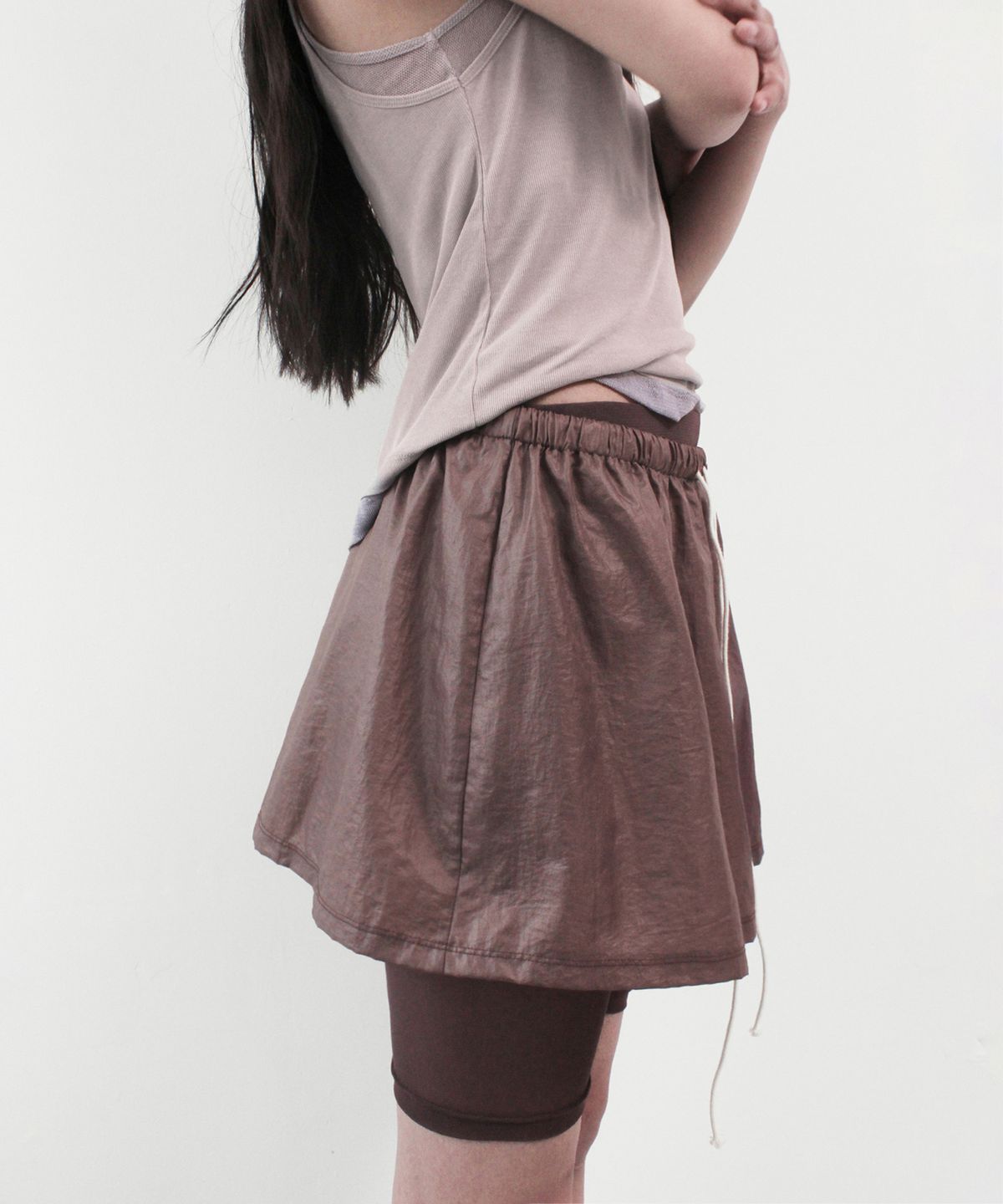 카셀(CACELE) VOLUME MINI SHEER SKIRT, WINE