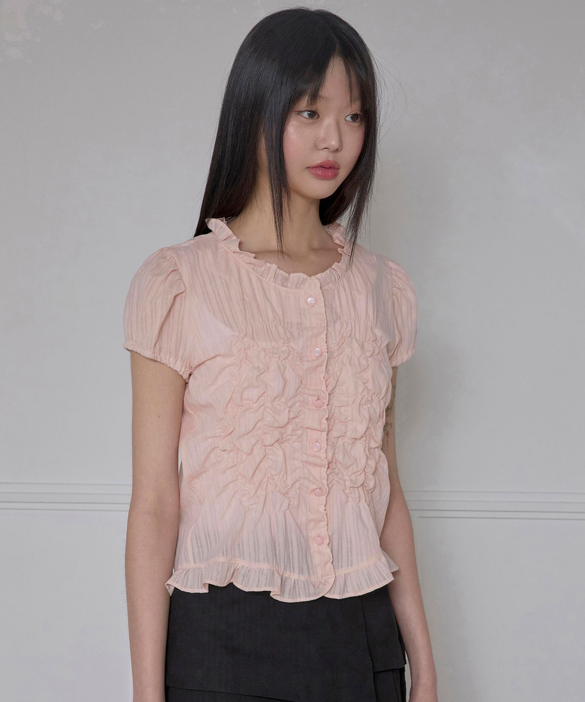 플레어업(FLAREUP) Saya Frill Puff Blouse (FL-180_Powder Pink)