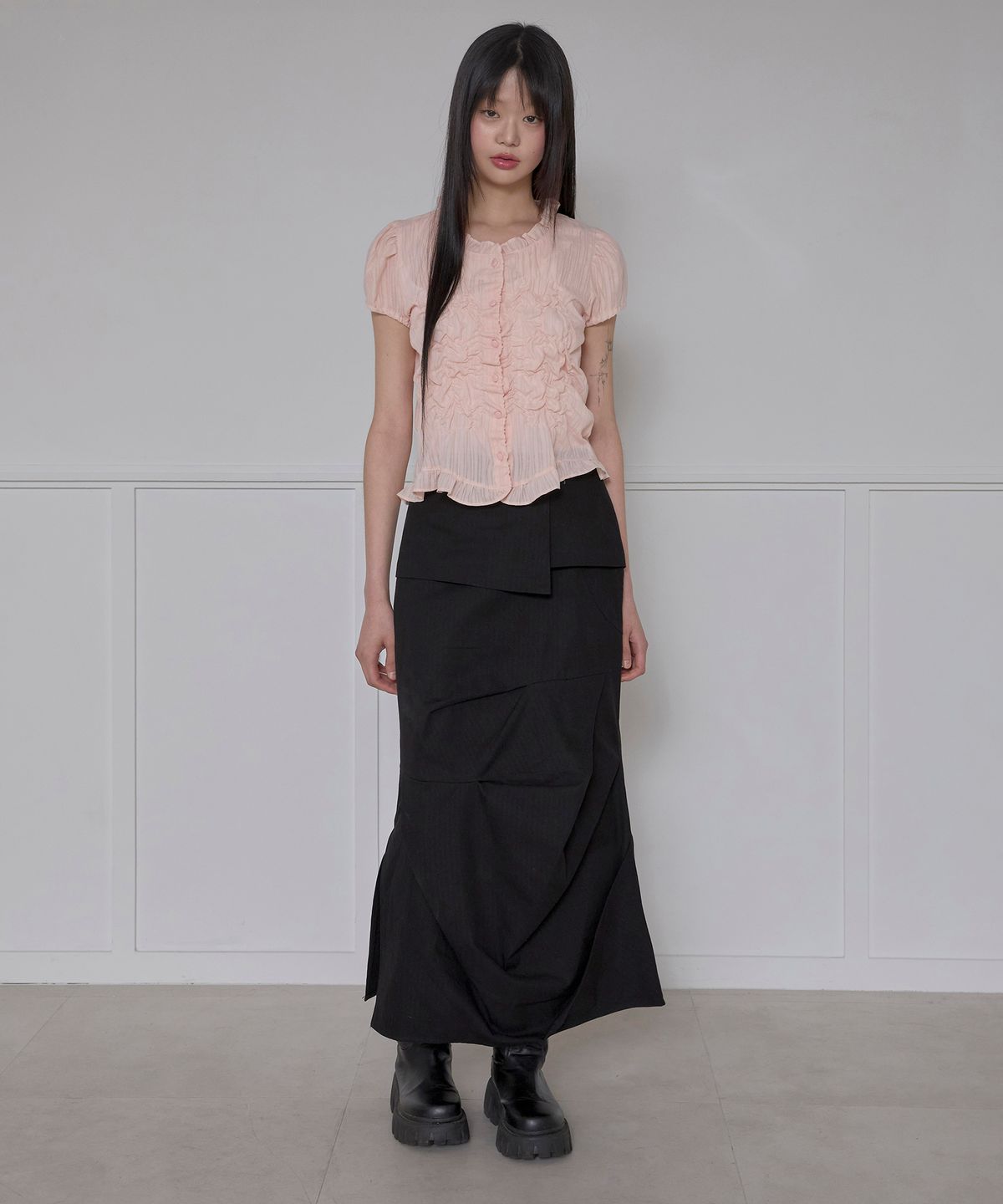 플레어업(FLAREUP) Saya Frill Puff Blouse (FL-180_Powder Pink)