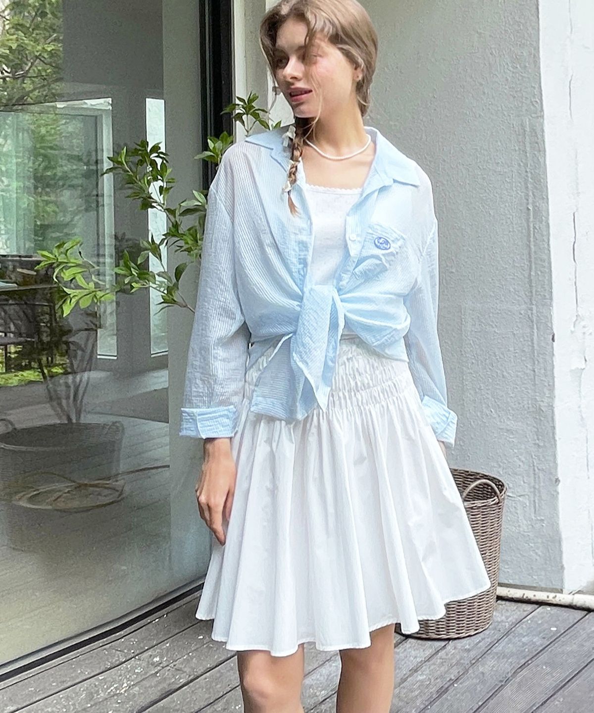 슬로우롤리(SLOWLOLLI) Smocked flare midi skirt_2 Colors