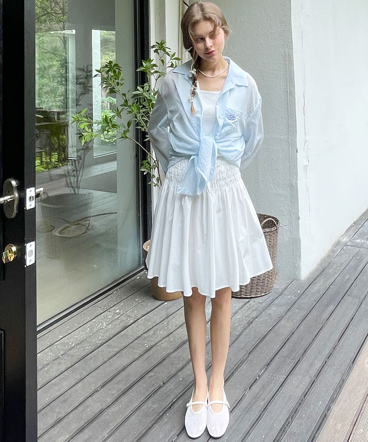 슬로우롤리(SLOWLOLLI) Smocked flare midi skirt_2 Colors
