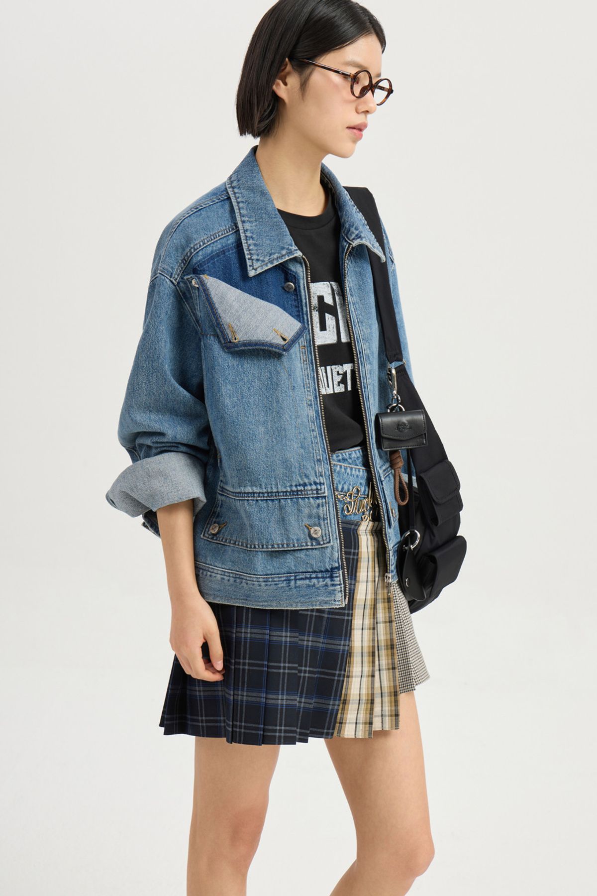 럭키슈에뜨(LUCKY CHOUETTE) Front Detail Denim Collar Jacket (blue) LFPDM25300BUX